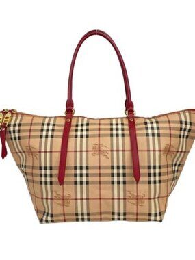 Burberry's - Beige Red Multi PVC Leather Tote Bag